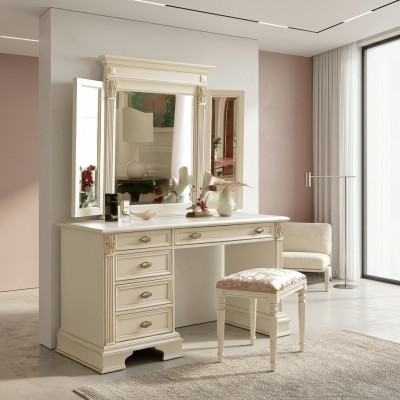 Coiffeuse Miroir Tabouret Ensemble Complet Commode Chambre Nouveau 3 pcs.
