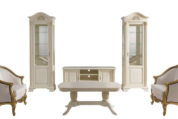 Unité murale Vitrine Console Unité murale Vitrines en verre Bois massif Salon 3 pièces