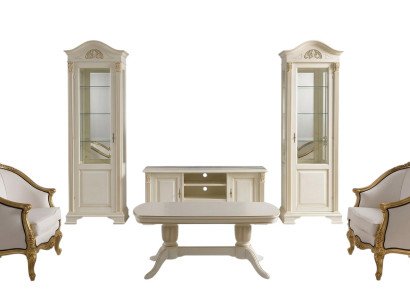 Unité murale Vitrine Console Unité murale Vitrines en verre Bois massif Salon 3 pièces
