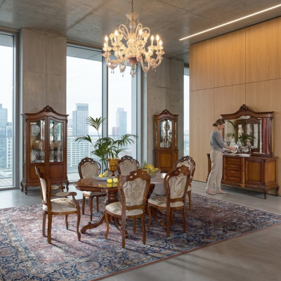Mobilier baroque italien pour salle à manger 11 pièces. Ensemble table chaises commode Bois massif