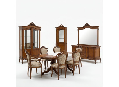 Mobilier baroque italien pour salle à manger 11 pièces. Ensemble table chaises commode Bois massif