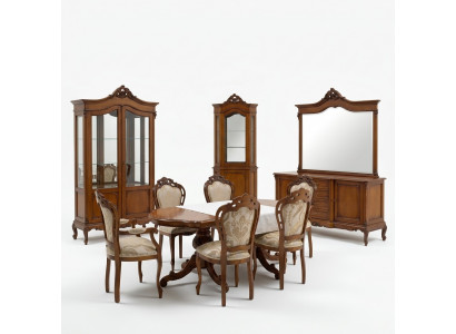 Mobilier baroque italien pour salle à manger 11 pièces. Ensemble table chaises commode Bois massif