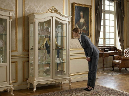 Vitrine Armoire Vitrines Salon Bois massif Armoires Design Baroque Rococo Blanc nouveau