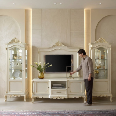 Mur d'unité Salle d'exposition du salon Buffet Meuble TV Étagère Murs Armoire 4 pièces En bois massif
