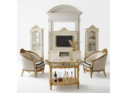 Mur classique Mur de salon Vitrine Buffet Meuble TV Étagère Murs Armoire 3 pièces. Bois massif
