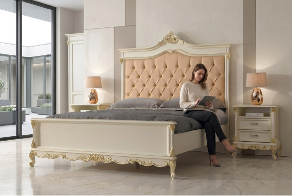 Chambre Lit avec 2 tables de chevet Groupe Suite Ensemble Lits Chesterfield Bois massif