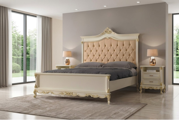 Chambre Lit avec 2 tables de chevet Groupe Suite Ensemble Lits Chesterfield Bois massif