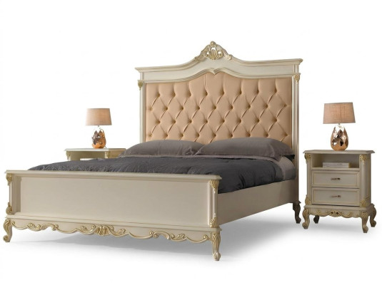 Chambre Lit avec 2 tables de chevet Groupe Suite Ensemble Lits Chesterfield Bois massif