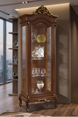 Vitrine élégante de style antique baroque rococo classique pour salon avec armoire en verre.