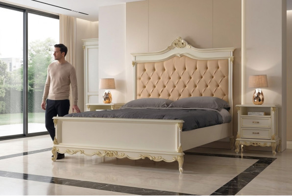 Lit Chesterfield de luxe Design Lits d'hôtel en bois massif 180x200 Chambre de sommeil Italie Meubles