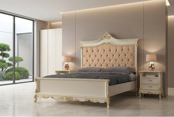 Lit Chesterfield de luxe Design Lits d'hôtel en bois massif 180x200 Chambre de sommeil Italie Meubles