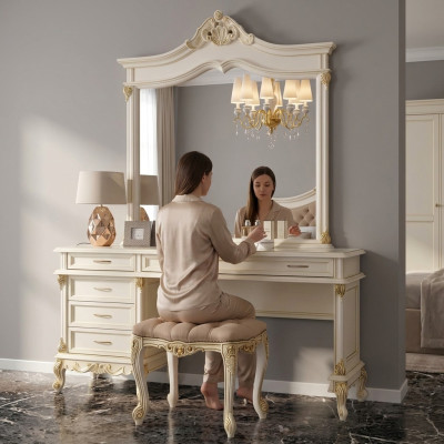 Coiffeuse avec miroir Console de luxe Commode Chambre Baroque Rococo Bois massif