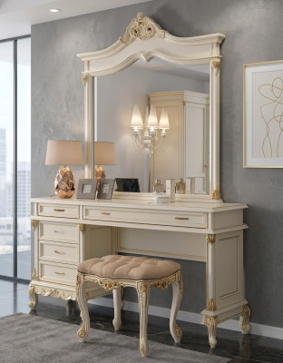 Coiffeuse avec miroir Console de luxe Commode Chambre Baroque Rococo Bois massif