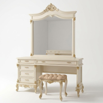 Coiffeuse avec miroir Console de luxe Commode Chambre Baroque Rococo Bois massif