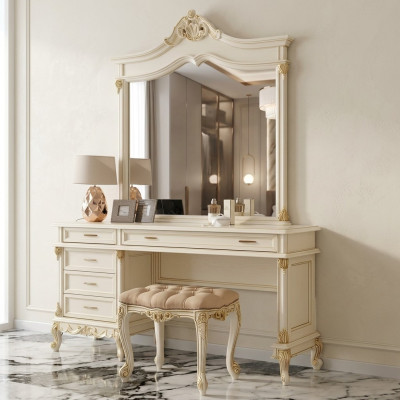 Coiffeuse Baroque Rococo Consoles Tables + Tabouret Coiffeuse Table de maquillage Bois massif