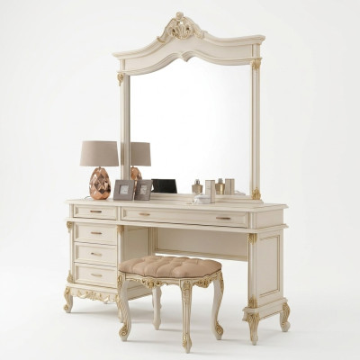 Coiffeuse Baroque Rococo Consoles Tables + Tabouret Coiffeuse Table de maquillage Bois massif