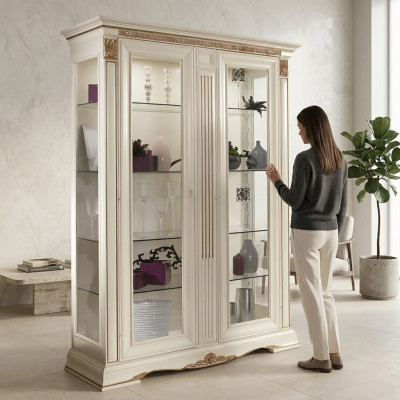 Vitrine Armoire en verre Salon Vitrine 2 vitrines Baroque Rococo Italie Bois massif