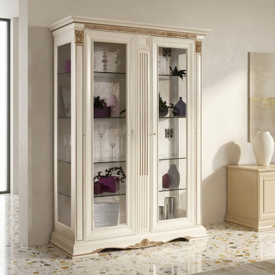 Vitrine Armoire en verre Salon Vitrine 2 vitrines Baroque Rococo Italie Bois massif