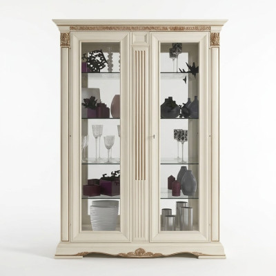 Vitrine Armoire en verre Salon Vitrine 2 vitrines Baroque Rococo Italie Bois massif
