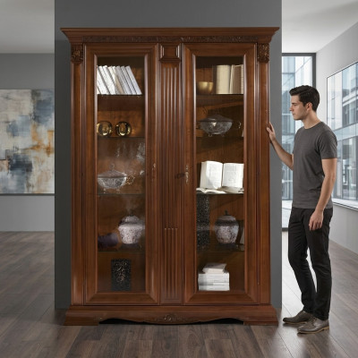 Vitrine de salon Armoire en verre Vitrine 2 portes Vitrines Baroque Rococo Bois massif