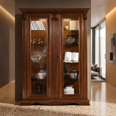 Vitrine de salon Armoire en verre Vitrine 2 portes Vitrines Baroque Rococo Bois massif