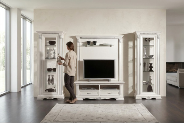 Mur classique Mur de salon Vitrine Buffet Armoire TV étagère Murs Armoire 4 pièces. Bois massif