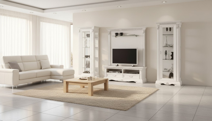 Mur classique Mur de salon Vitrine Buffet Armoire TV étagère Murs Armoire 4 pièces. Bois massif