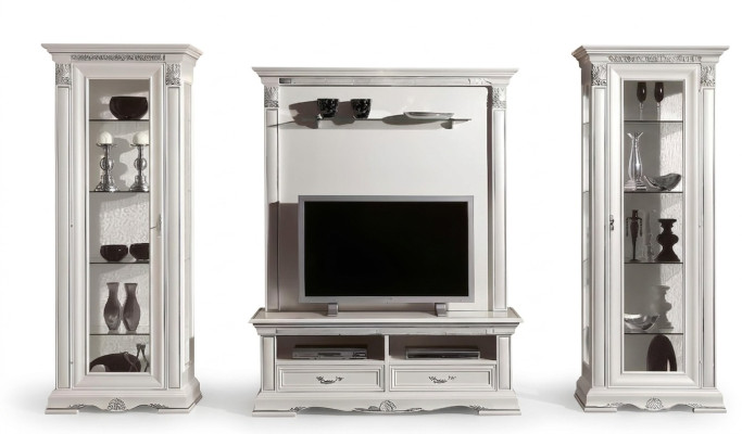 Mur classique Mur de salon Vitrine Buffet Armoire TV étagère Murs Armoire 4 pièces. Bois massif
