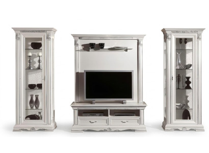 Mur classique Mur de salon Vitrine Buffet Armoire TV étagère Murs Armoire 4 pièces. Bois massif