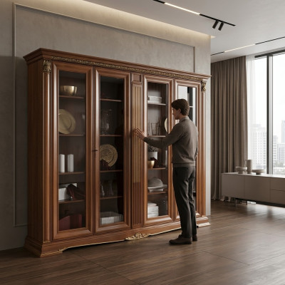 Vitrine Vitrine Murale Présentoirs Étagère Meuble Italien Baroque Rococo en Bois Massif