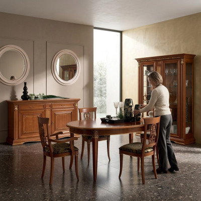 Salle à manger Complète Table Bahut 4x Chaise Set Vitrine Baroque 7 pièces. Bois massif