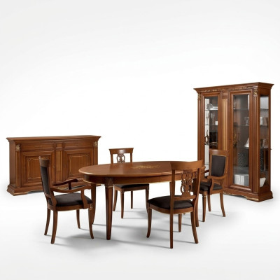 Salle à manger Complète Table Bahut 4x Chaise Set Vitrine Baroque 7 pièces. Bois massif