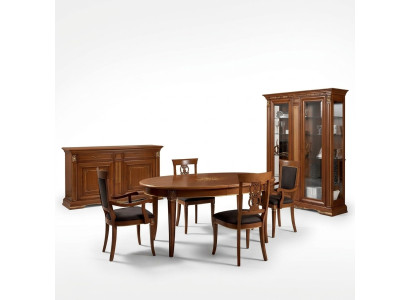 Salle à manger Complète Table Bahut 4x Chaise Set Vitrine Baroque 7 pièces. Bois massif