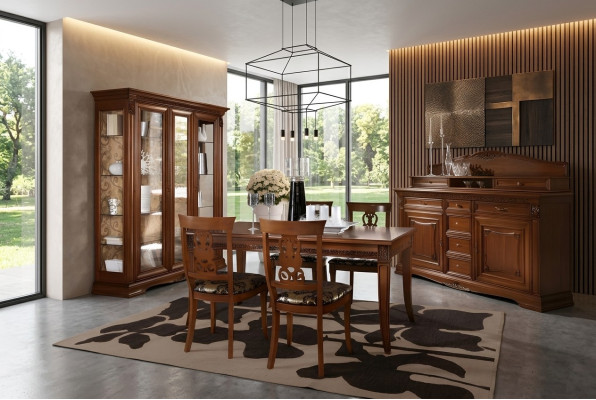 Salle à manger Ensemble complet de la table Buffet 4x chaises Vitrine Baroque Bois massif