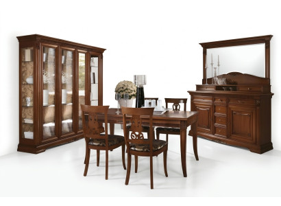 Salle à manger Ensemble complet de la table Buffet 4x chaises Vitrine Baroque Bois massif