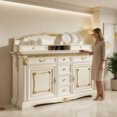 Buffet mural en bois massif Noble Armoire de style Buffet Armoires de salle à manger Baroque neuf