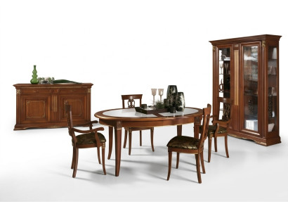 Salle à manger Ensemble en bois massif Style baroque rococo Table 4x chaises Vitrine Commode