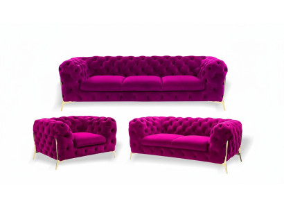 Ensemble de canapé Chesterfield design en velours 3+2+1 places