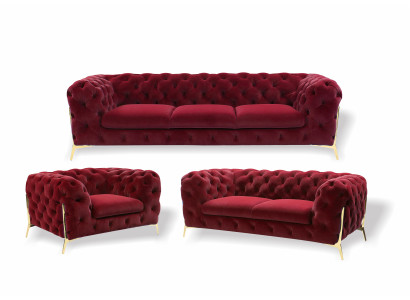 Ensemble de canapé Chesterfield design en velours 3+2+1 places