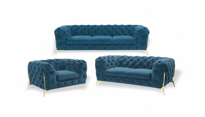 Ensemble de canapé Chesterfield rembourré de luxe en velours 3+2 places.