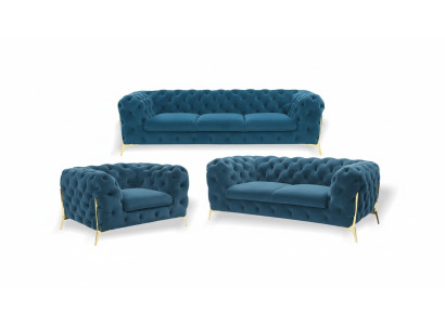 Ensemble de canapé Chesterfield rembourré de luxe en velours 3+2 places.