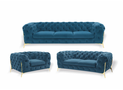 Ensemble de canapé Chesterfield rembourré de luxe en velours 3+2 places.