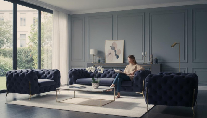 Canapé Chesterfield Rembourrage Velours Ensemble de Sièges 3+1+1 Places Canapés Design neuf