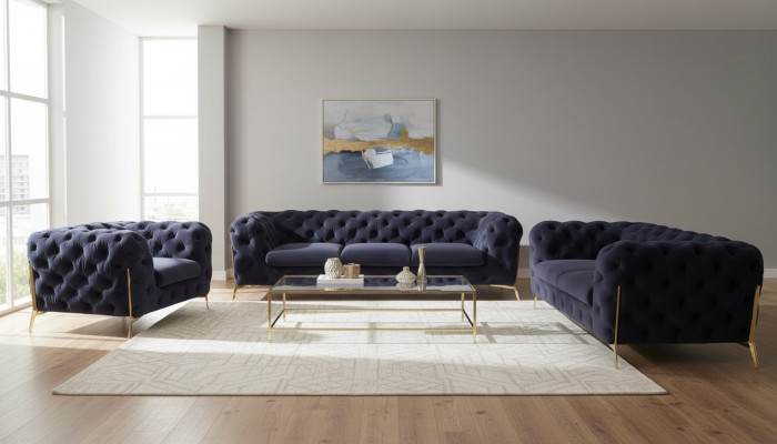 Canapé Chesterfield Rembourrage Velours Ensemble de Sièges 3+1+1 Places Canapés Design neuf