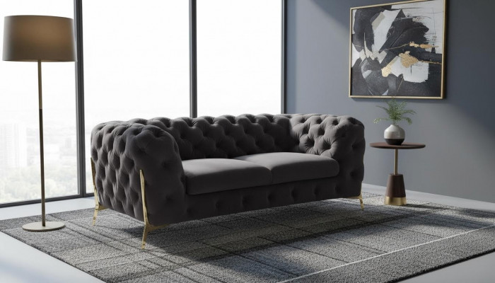 Canapé design en velours Chesterfield 2 places en velours Textile Suite Pieds dorés