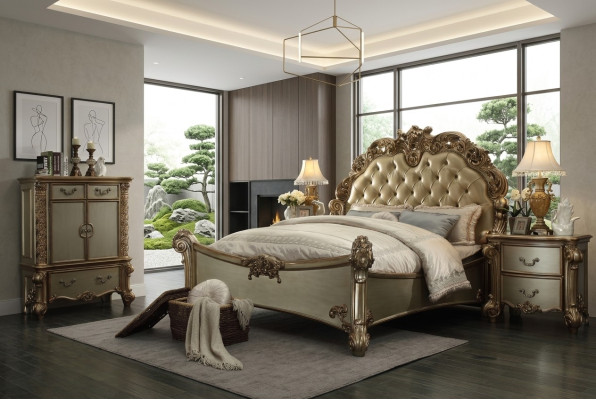 Lit 2x Table de chevet 3 pièces. Ensemble de chambre Designer Luxury Group Suite