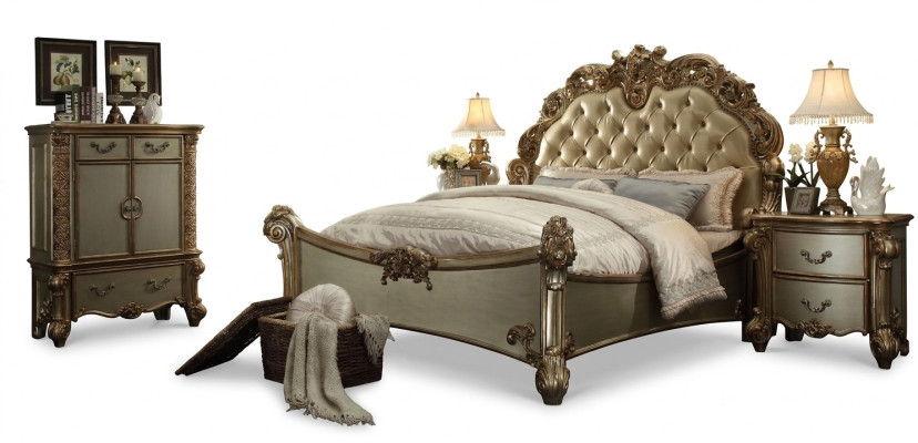 Lit 2x Table de chevet 3 pièces. Ensemble de chambre Designer Luxury Group Suite