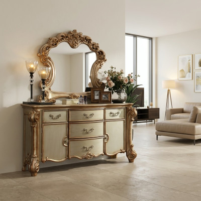 Buffet Bahut Commode Miroir Véritable Artisanat Bois Classique Baroque Rococo