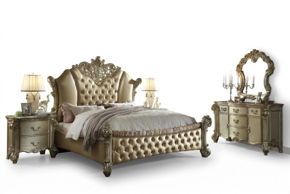 Ensemble de chambre à coucher 5 pièces avec tables de chevet lit. Style baroque rococo antique en bois.