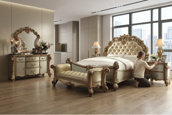 Lit classique Baroque Chesterfield en cuir double style hôtel antique de style rococo